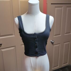 Snap Front Lace Tank Crop Top